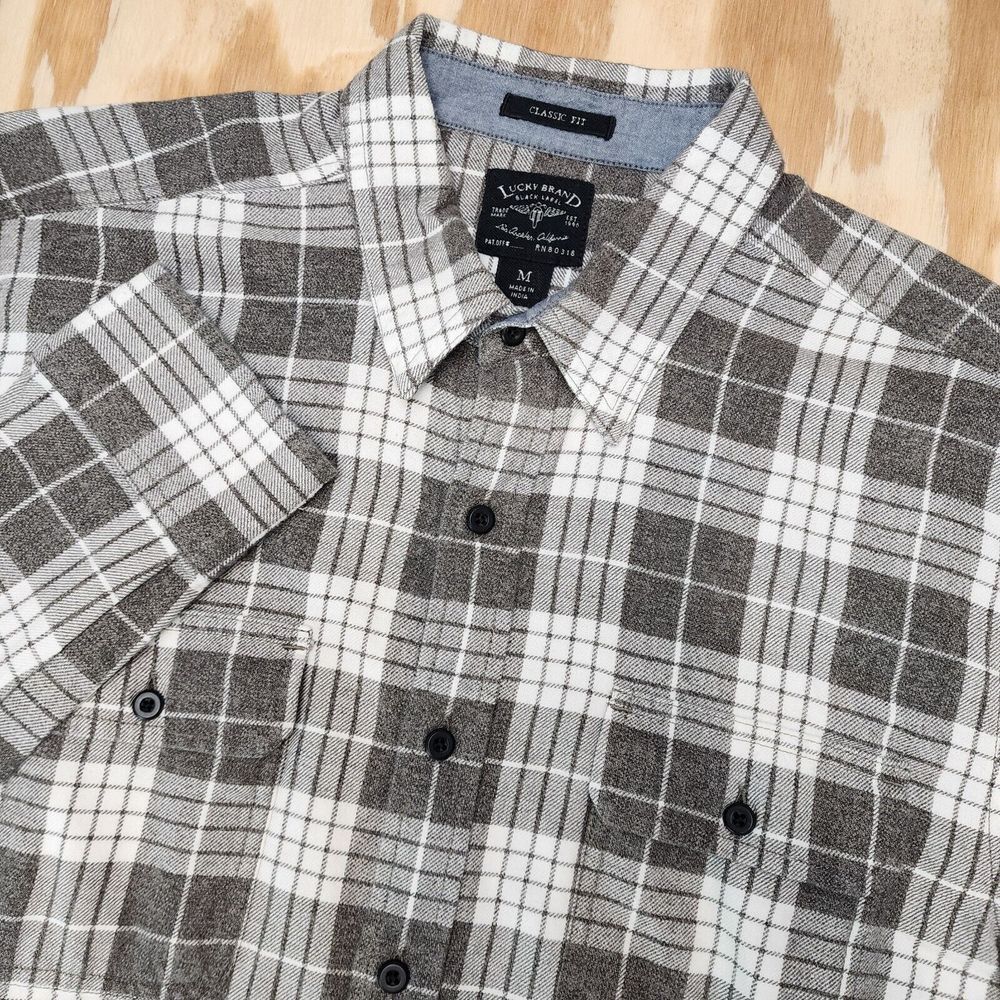 Lucky Brand Mens Medium‎ Black Label Flannel Long Sleeve Button Up Plaid Shirt